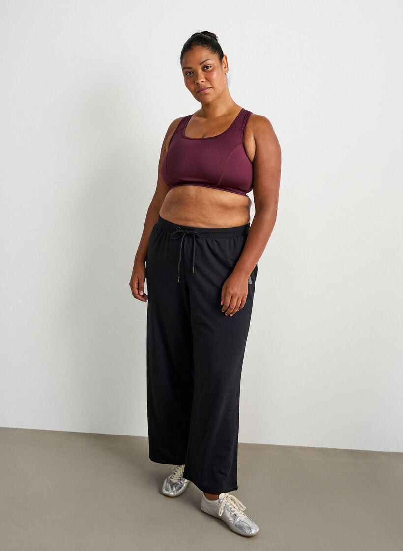 Trainingshose mit weitem Bein und hoher Taille, Schwarz, Model image number 0