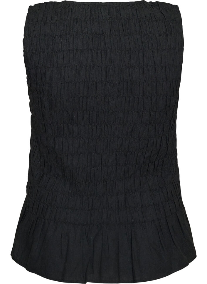 &Auml;rmelloses Top aus Baumwolle und Leinen mit Smock, Schwarz, Packshot image number 1