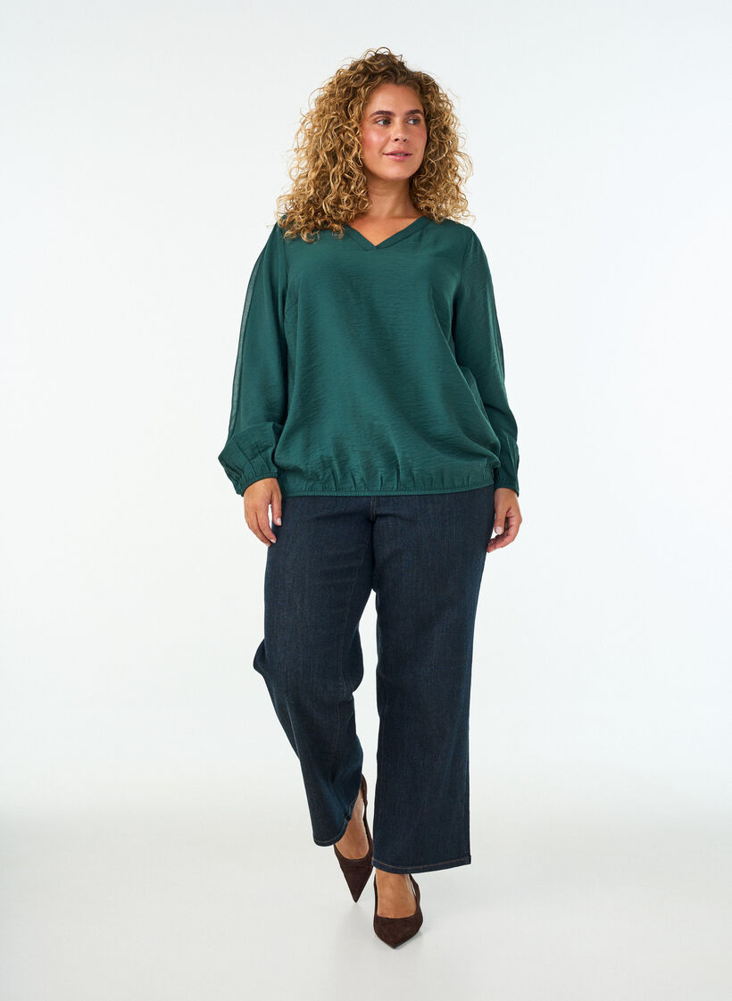 Bluse mit Balloneffekt und Chiffondetails, Gr&uuml;n, Model image number 1