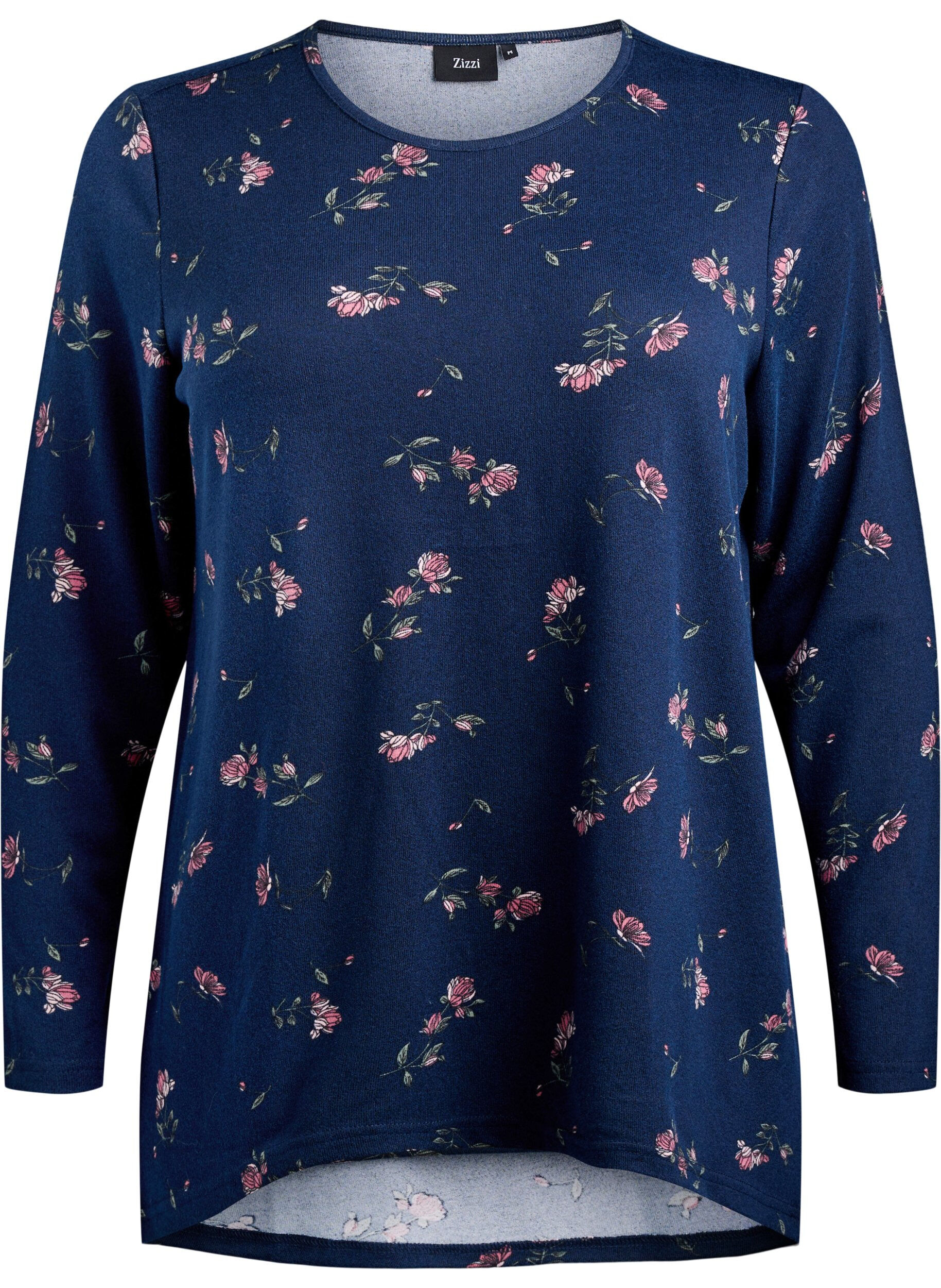 ZizziGemusterte Bluse mit langen &Auml;rmeln, Blau, Packshot image number 0