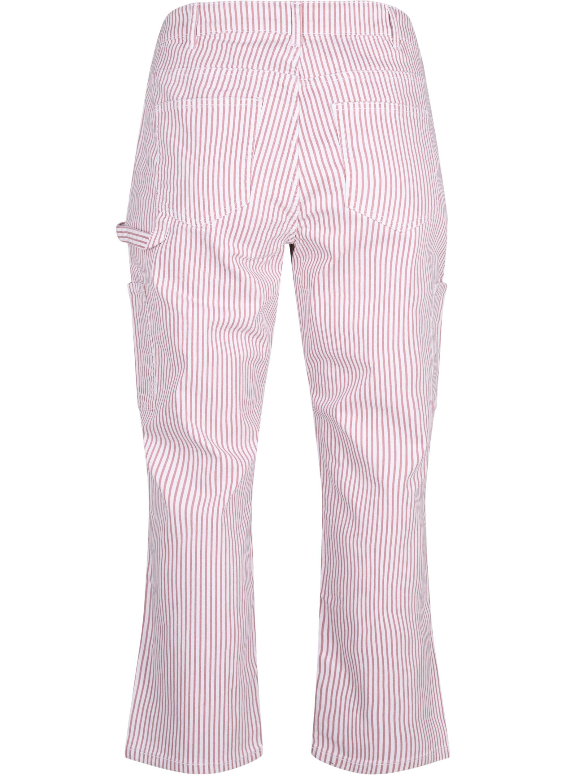 ZizziGestreifte Cargo-Jeans mit gerader Passform, Rose White Stripe, Packshot image number 1