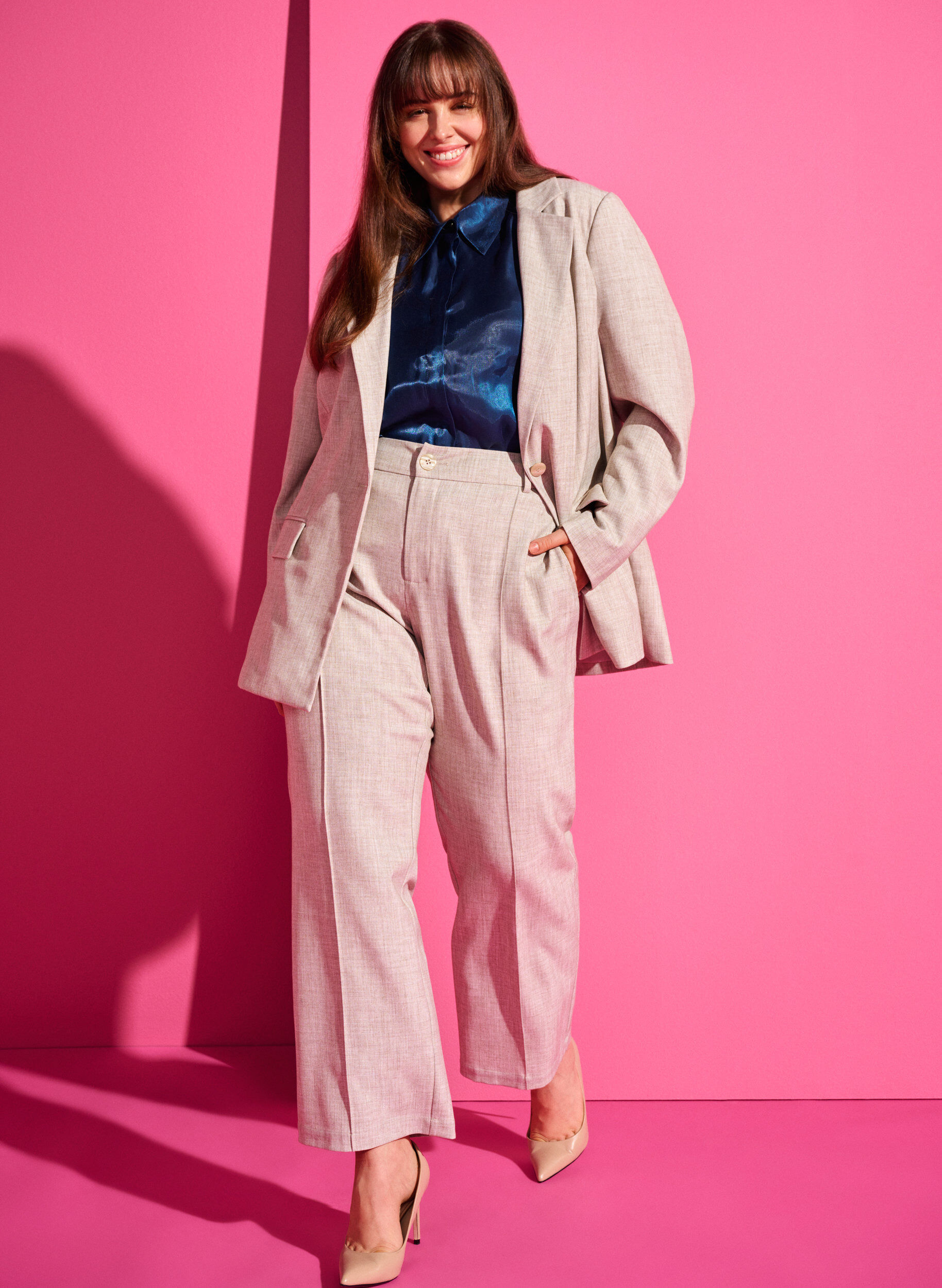 ZizziMelange-Hose mit elastischem Bund und Knopfverschluss, String, Image image number 0