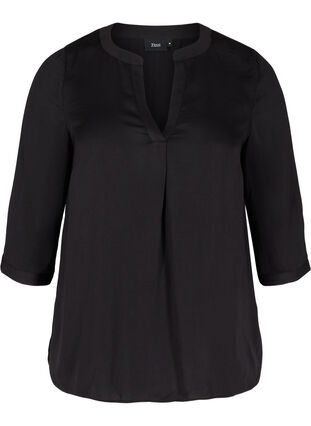 Bluse mit 3/4-Ärmeln und V-Ausschnitt, Black, Packshot image number 0