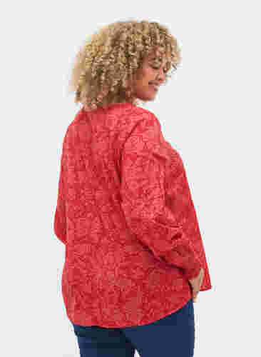Bluse mit V-Ausschnitt und Smok, Ribbon Red AOP, Model image number 1