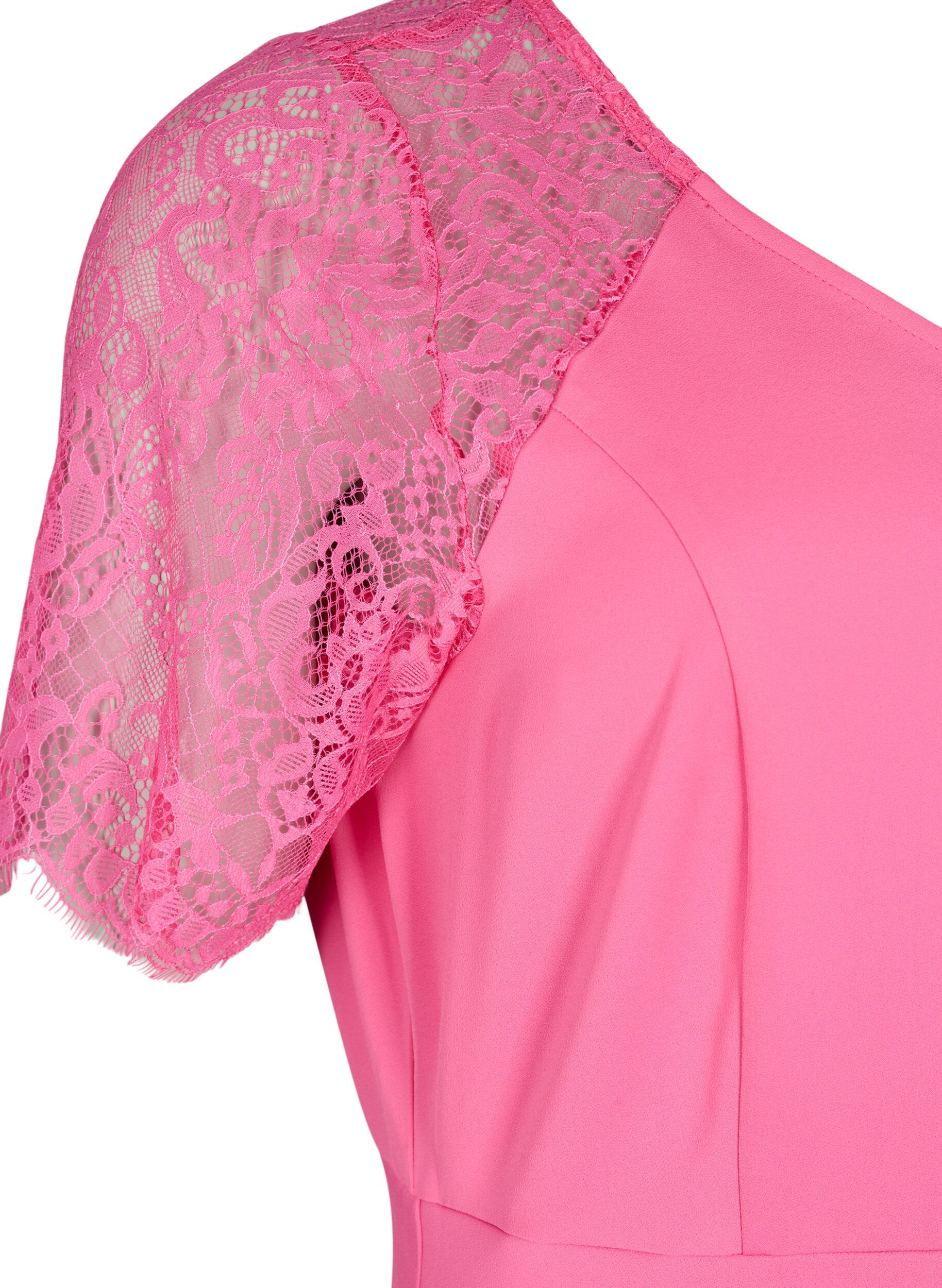 ZizziMidikleid mit kurzen Spitzen&auml;rmeln, Shocking Pink, Packshot image number 3