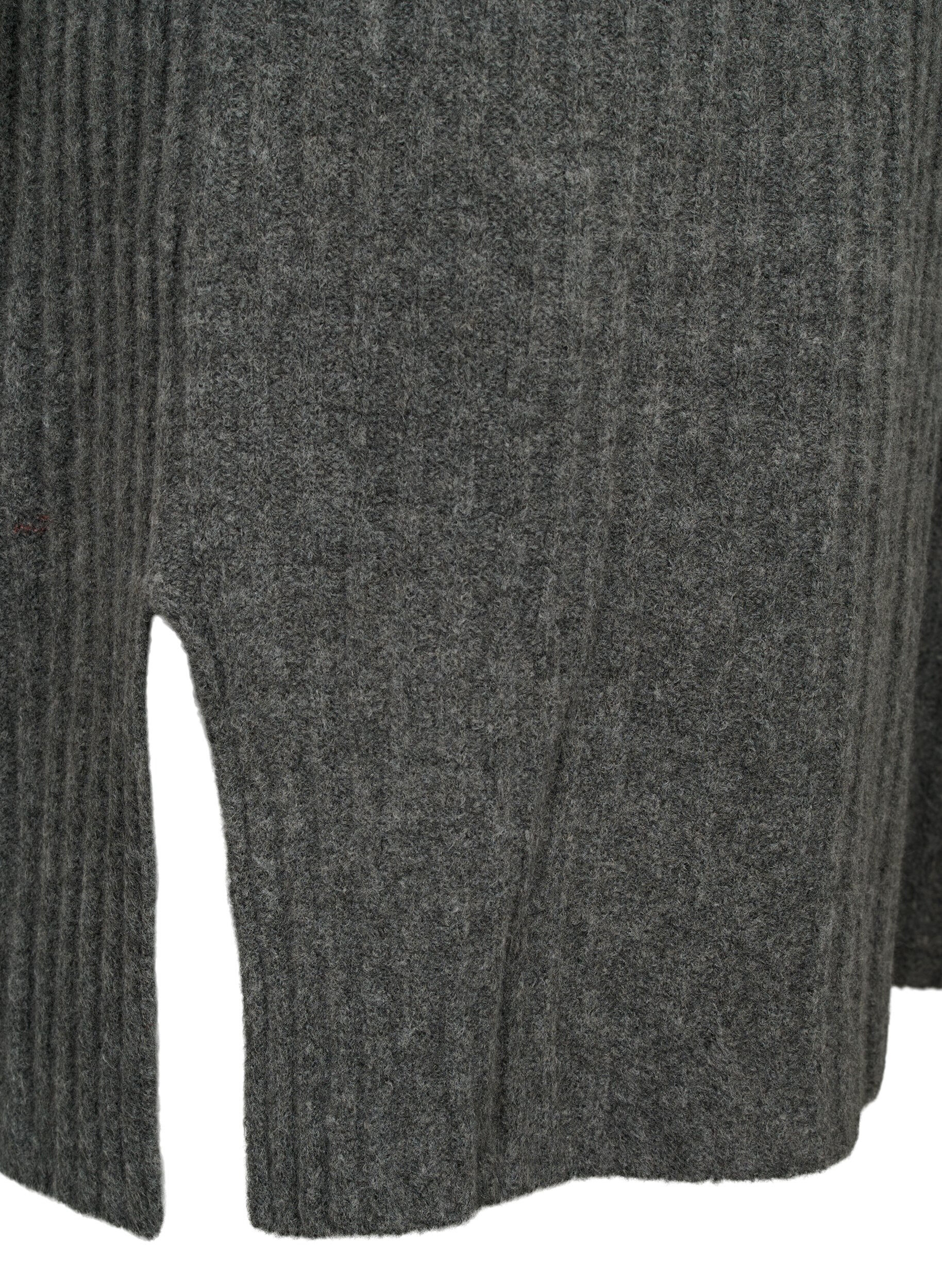 ZizziGeripptes Strickkleid mit Rollkragen, Dark Grey Melange, Packshot image number 3