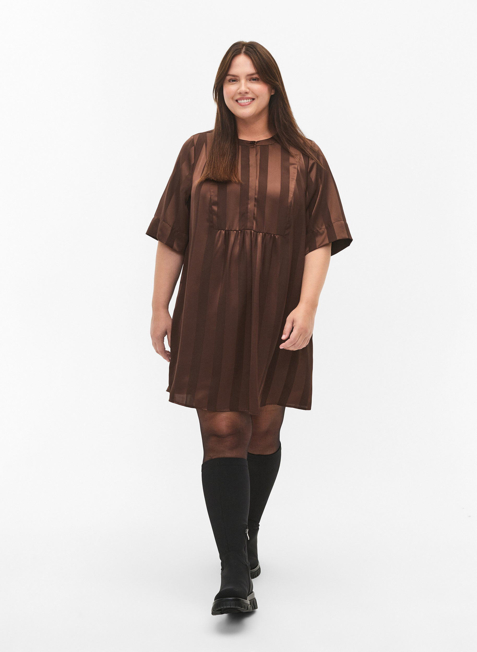 ZizziA-Linien-Kleid mit Streifen und 1/2-&Auml;rmeln, Chestnut, Model image number 2