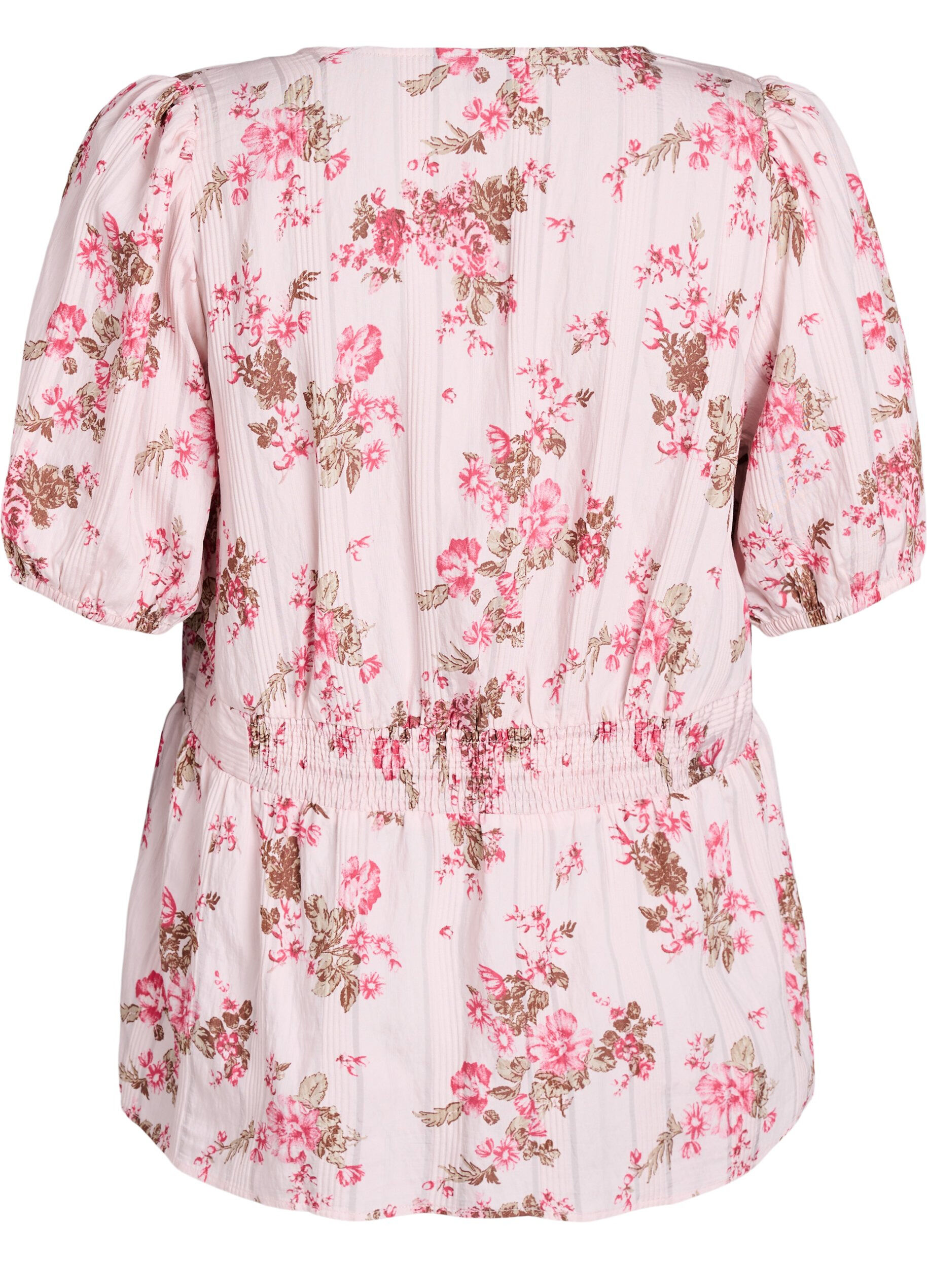 ZizziGebl&uuml;mte Bluse mit kurzen &Auml;rmeln und geraffter Taille, Pink, Packshot image number 1