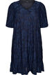 Kleid mit floraler Struktur und R&uuml;schenbesatz, Blau, Packshot image number 0