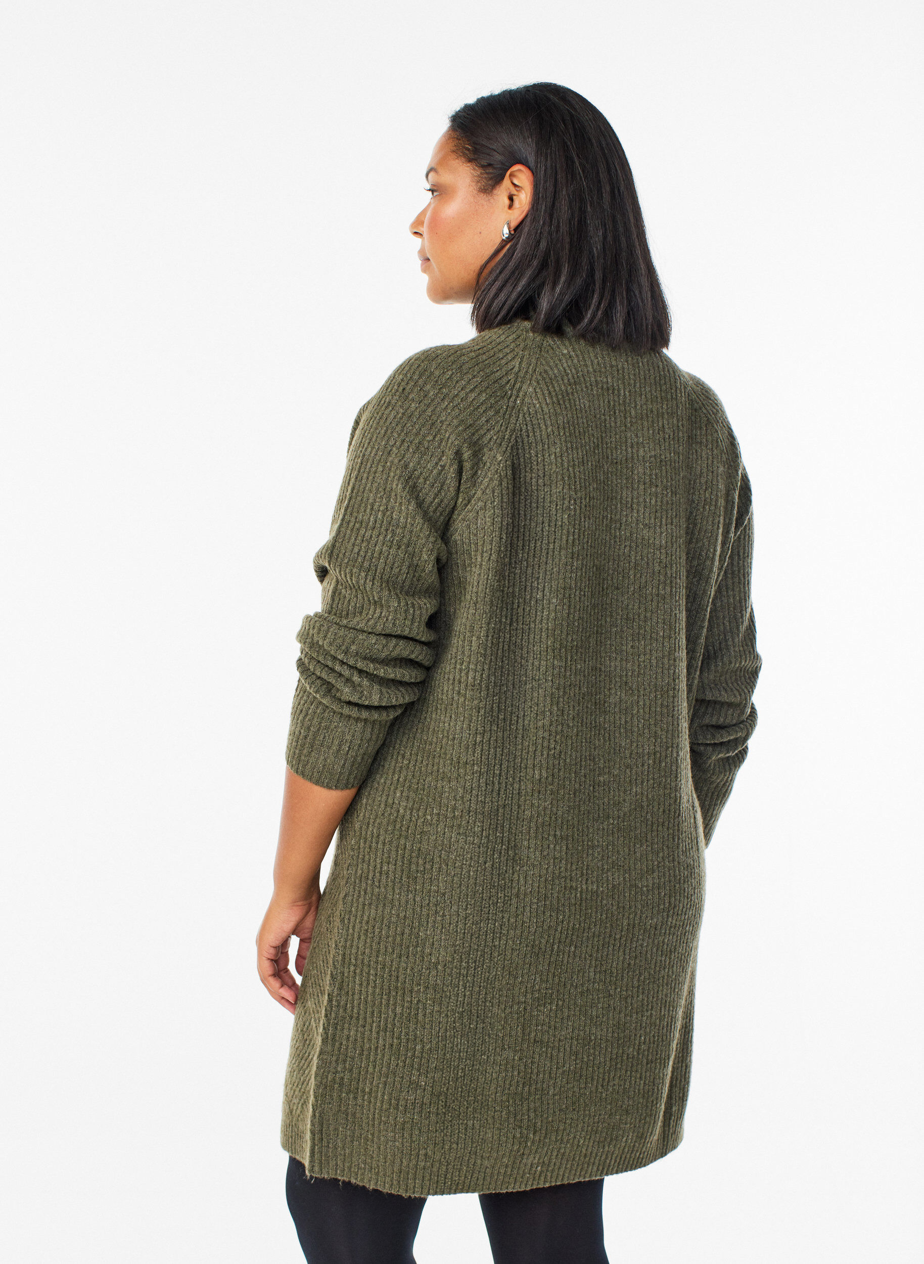 ZizziKnielanges Strickkleid mit hohem Kragen, Gr&uuml;n, Model image number 2