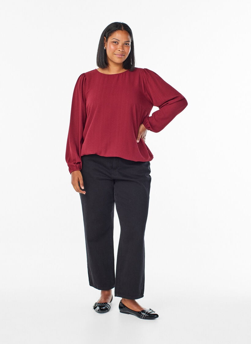 Bluse mit Glitzer, Dunkles Bordeaux, Model image number 1
