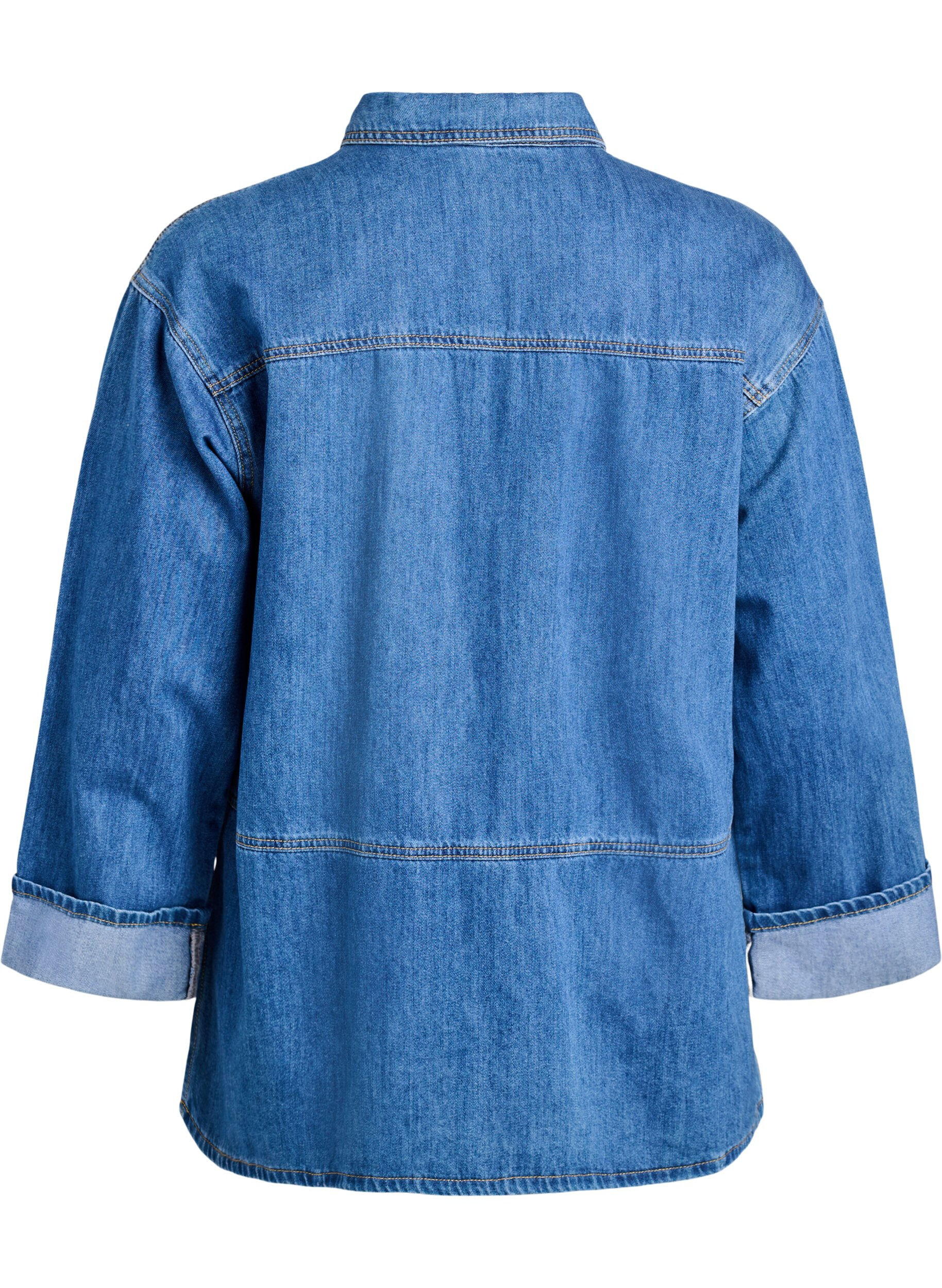 ZizziLockere Bluse aus Denim mit Kragen und Knopfleiste, Blau, Packshot image number 1