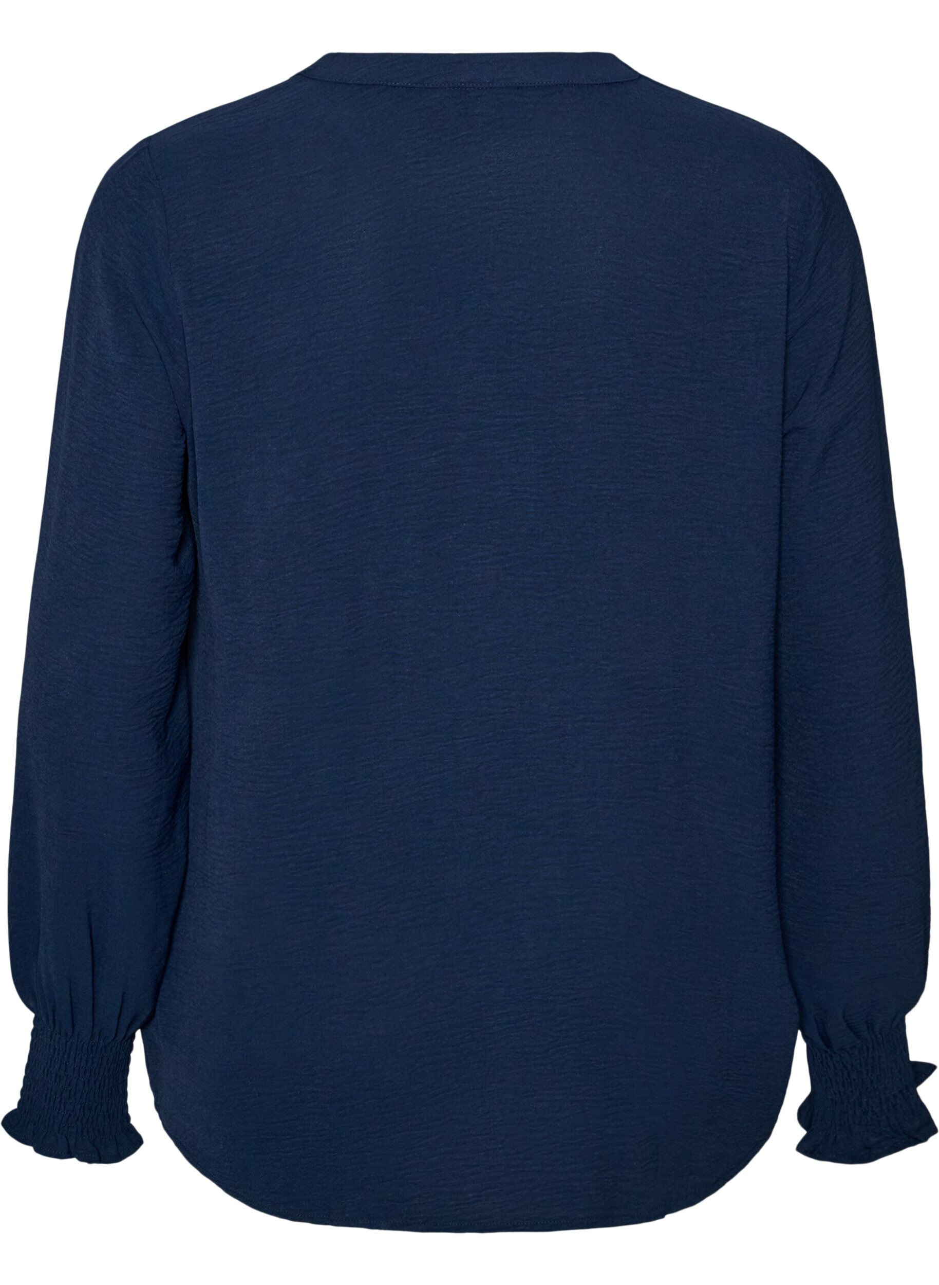 ZizziBluse mit Smockb&uuml;ndchen und V-Ausschnitt, Blau, Packshot image number 1
