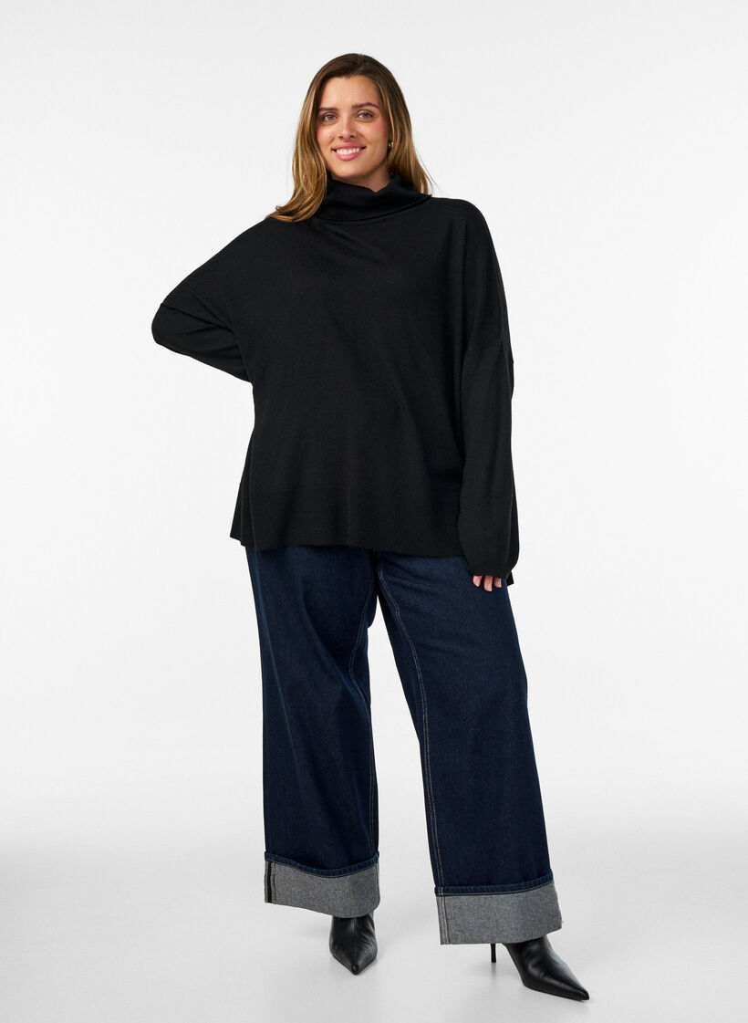 Rollkragenpullover mit lockerer Passform, Schwarz, Model image number 1