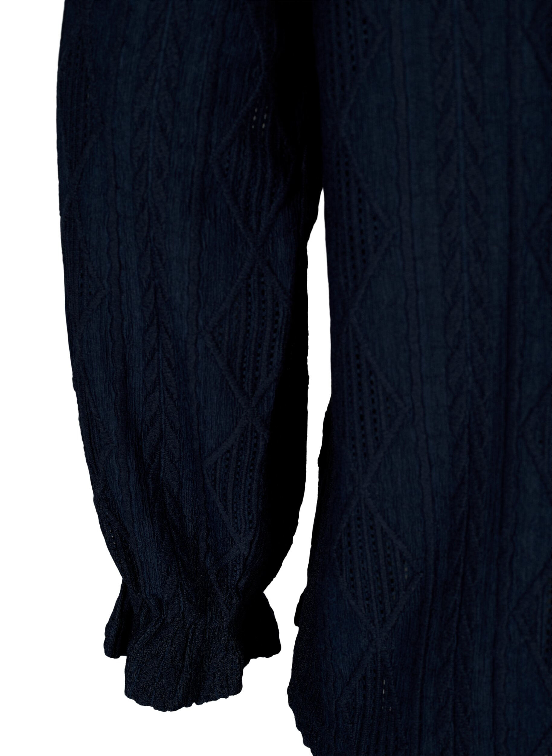 ZizziBluse mit R&uuml;schendetails und einem Ton in Ton gehaltenen Muster, Night Sky, Packshot image number 3