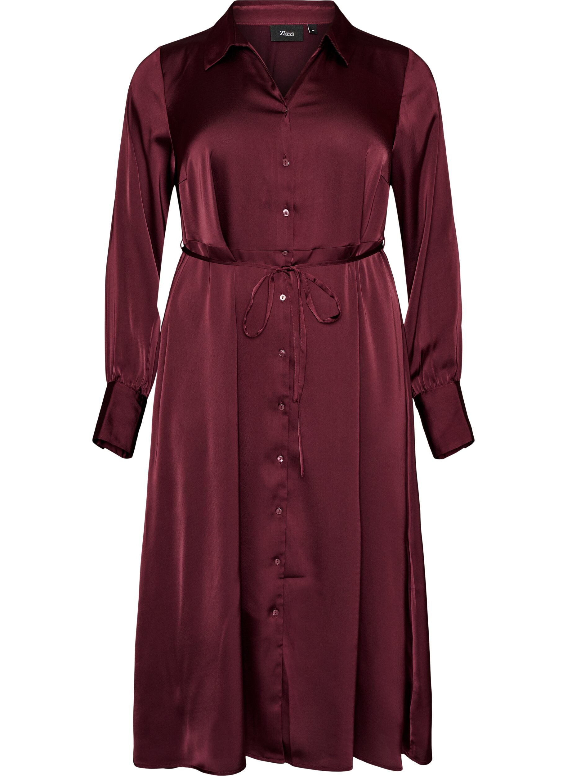 Hemdblusenkleid aus Satin mit einem Bindeg&uuml;rtel