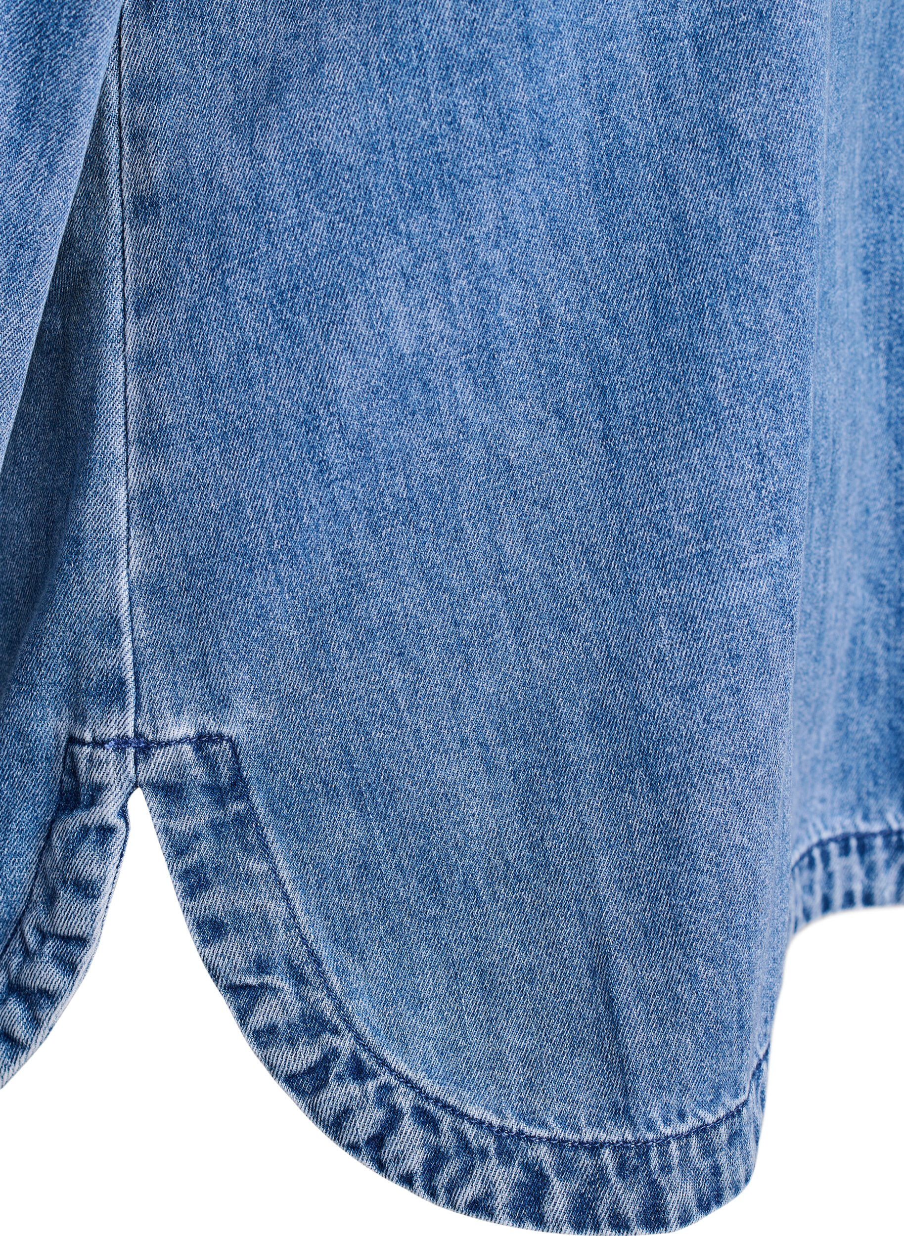 ZizziLockere Bluse aus Denim mit Kragen und V-Ausschnitt, Blau, Packshot image number 3