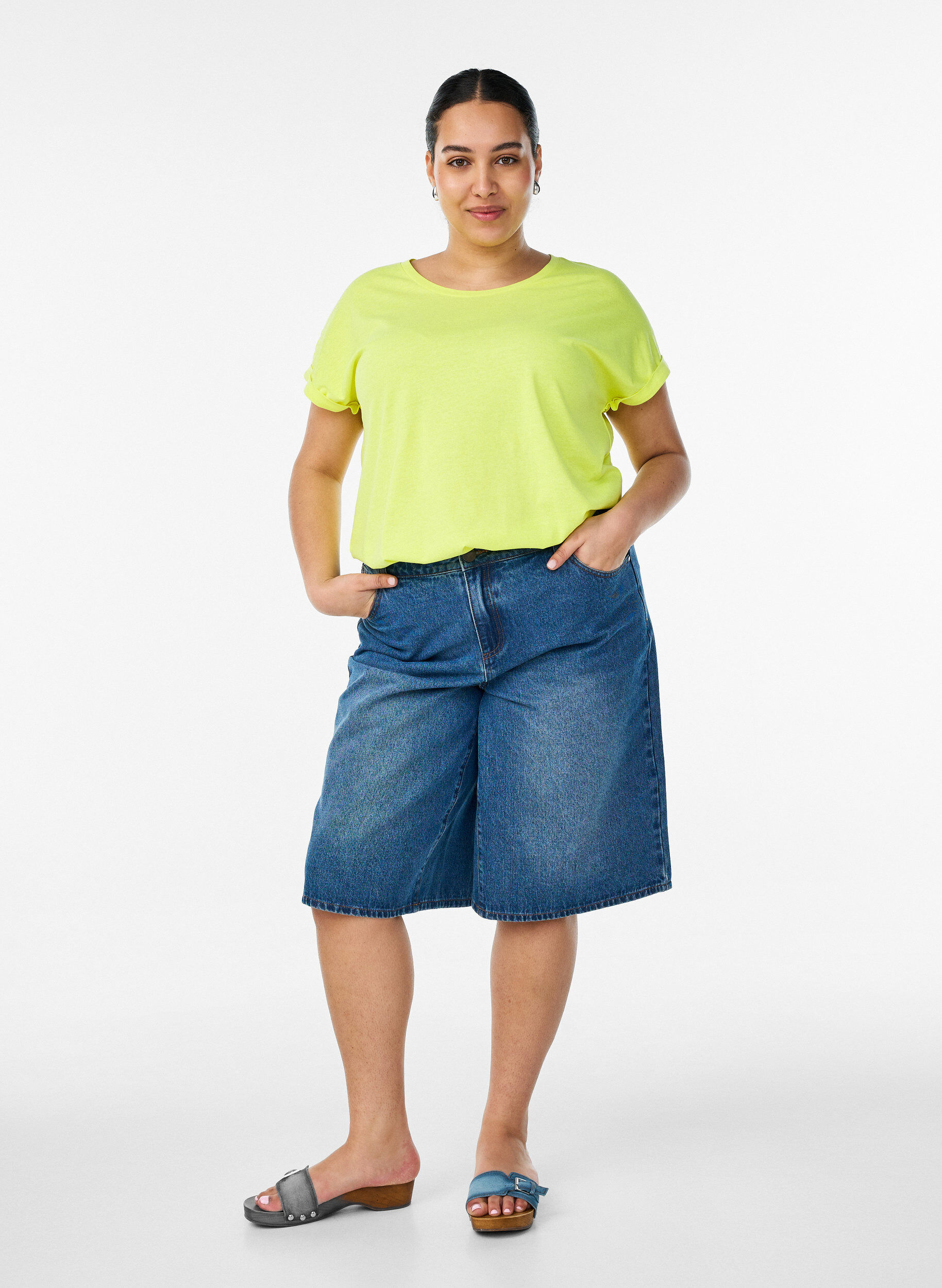 ZizziNeonfarbenes T-Shirt aus Baumwolle, Gelb, Model image number 1