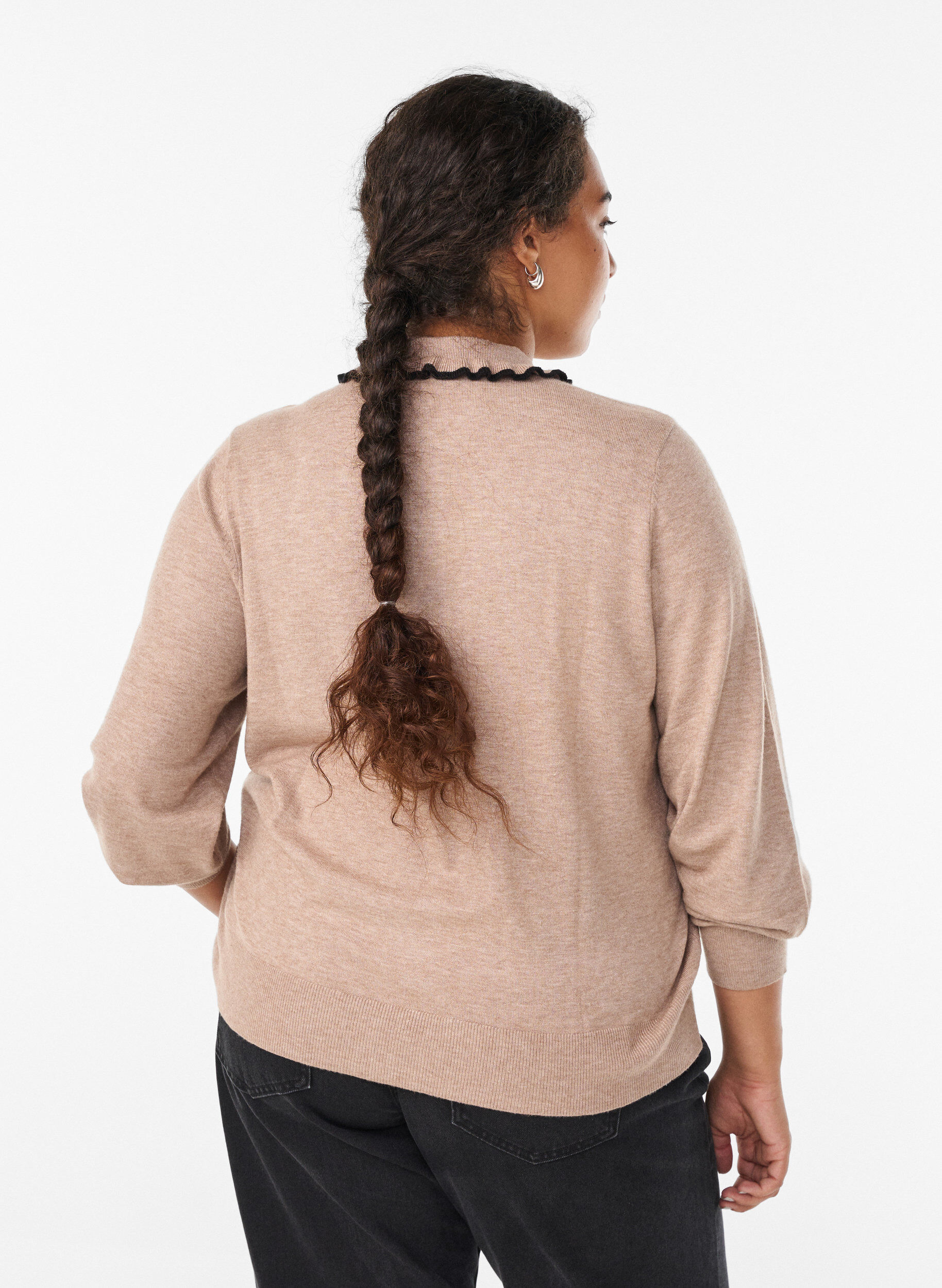 ZizziStrickbluse mit Kragen und Kontrastr&uuml;sche, Beige, Model image number 2