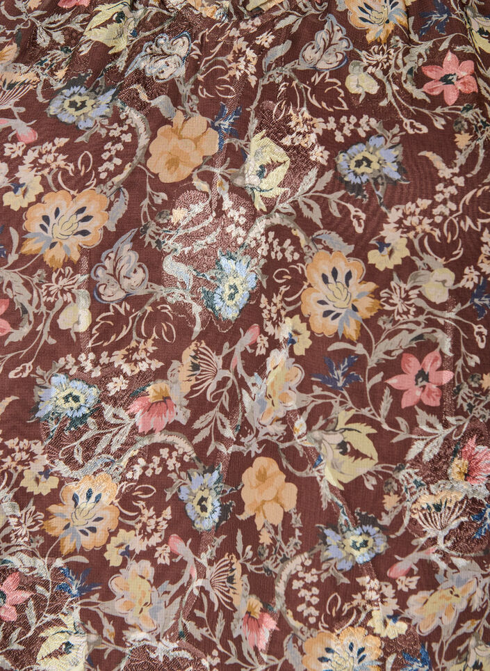 Kleid aus Chiffon mit gebl&uuml;mtem Print und R&uuml;schenlagen, Braun, Packshot image number 2