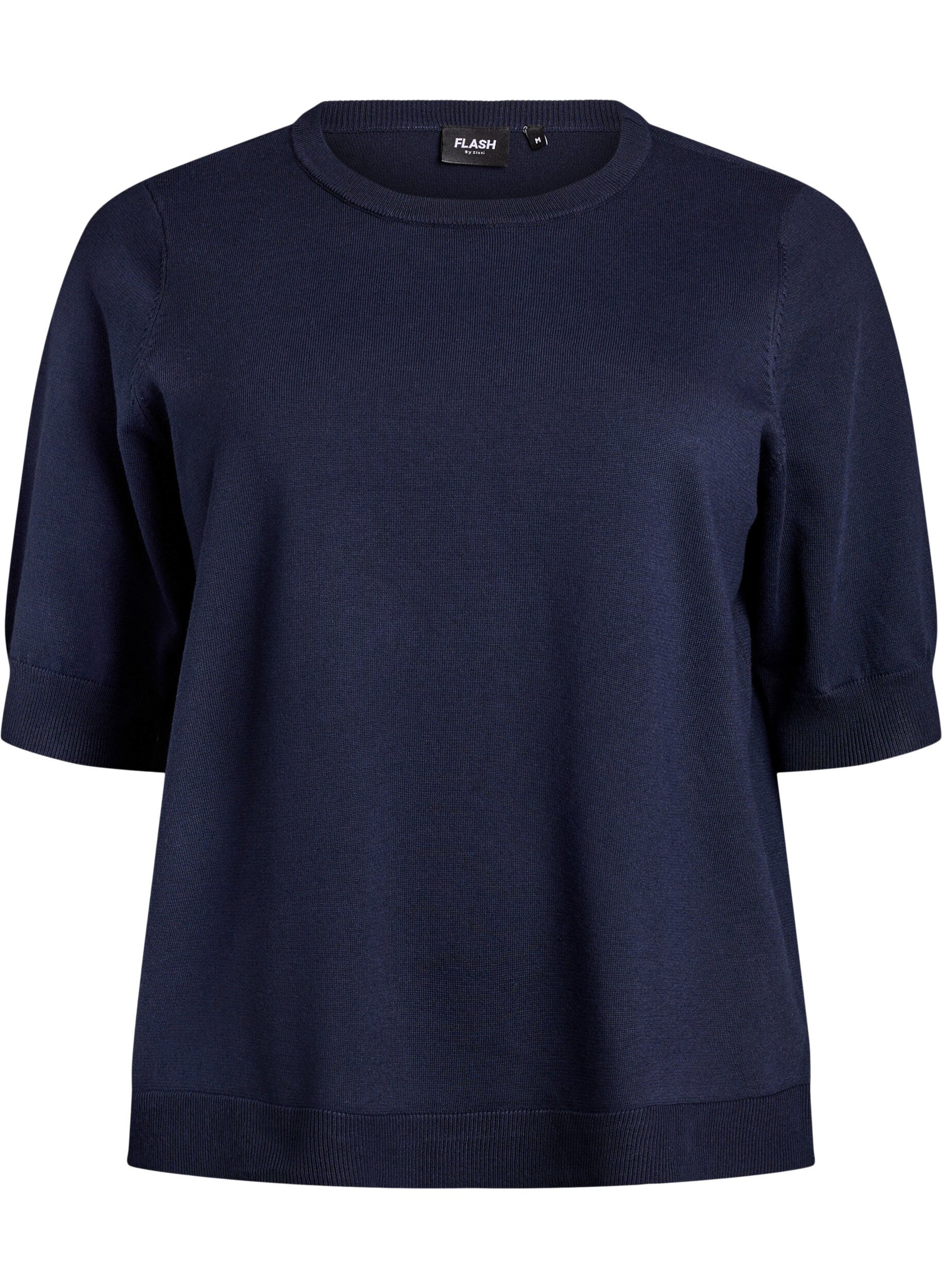ZizziFein gestrickte Bluse mit kurzen &Auml;rmeln, Blau, Packshot image number 0