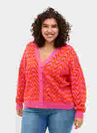Strickjacke mit Muster und Knöpfen, Hot Pink Comb., Model