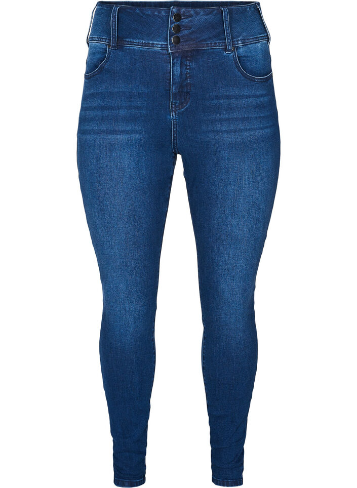 Super Slim Bea Jeans mit hoher Taille, Blau, Packshot image number 0