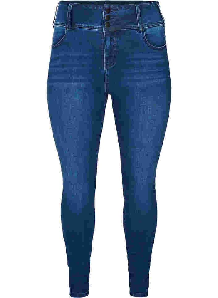 Super Slim Bea Jeans mit hoher Taille, Blue denim, Packshot image number 0