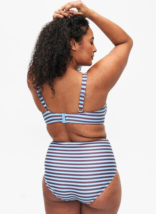 Gestreifte Bikinihose mit hohem Bund, BlueBrown Stripe AOP, Model image number 1