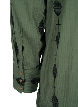 Gemustertes Baumwollkleid mit V-Ausschnitt und langen Ärmeln, Thyme, Packshot image number 3