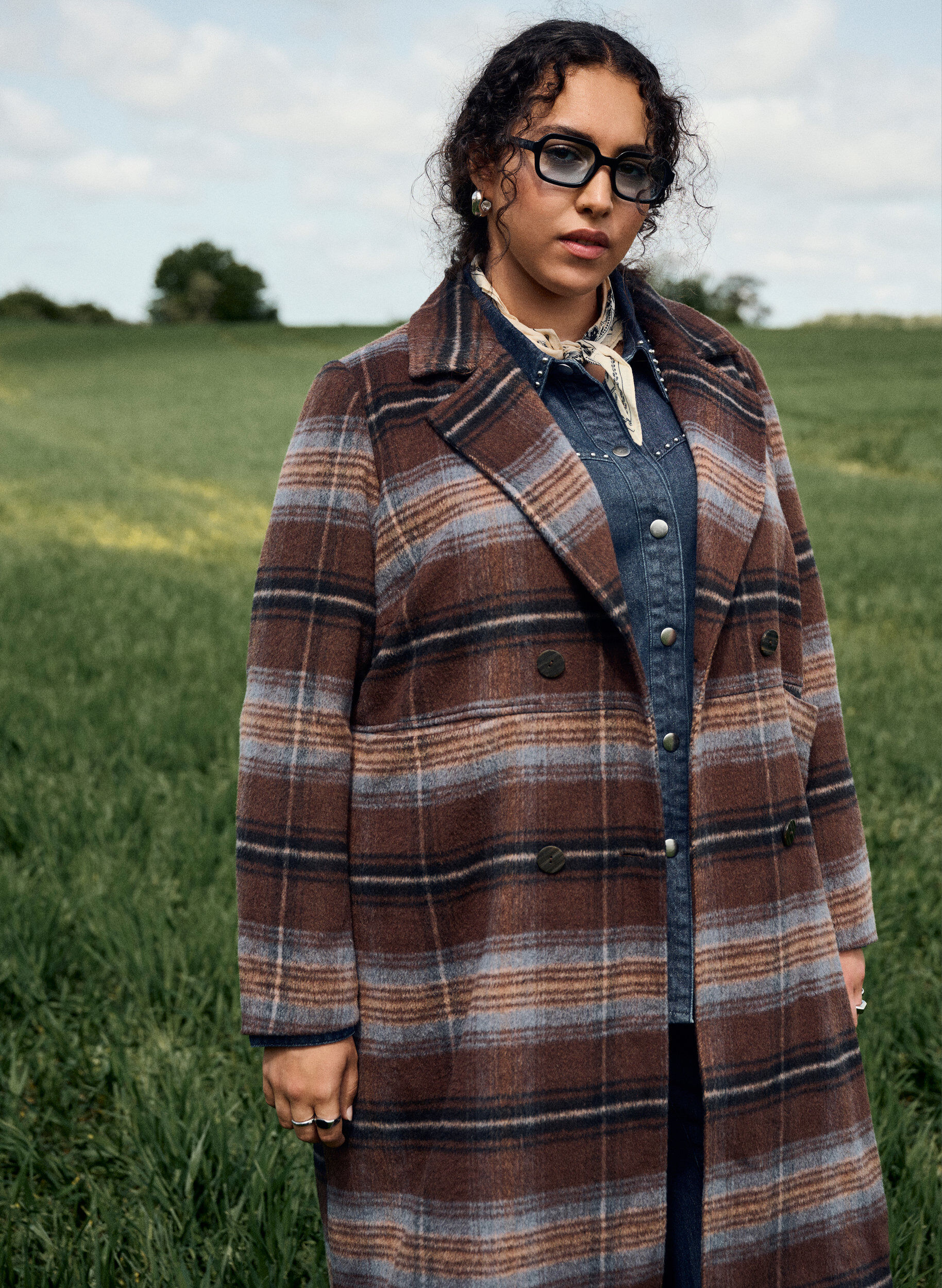 ZizziGeb&uuml;rsteter karierter Mantel, Braun, Image image number 0