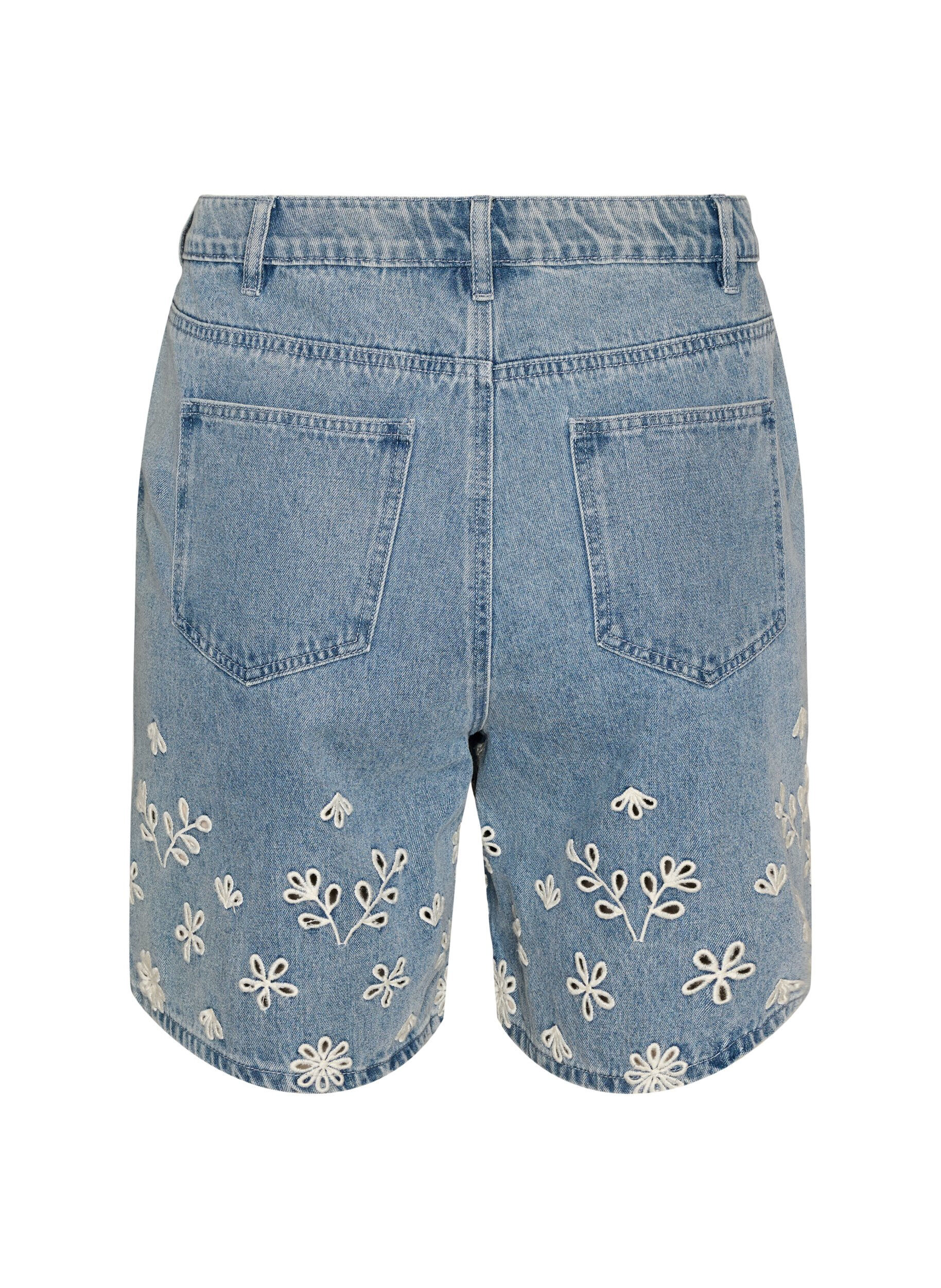 ZizziJeansshorts mit Lochstickerei und hoher Taille, Blau, Packshot image number 1