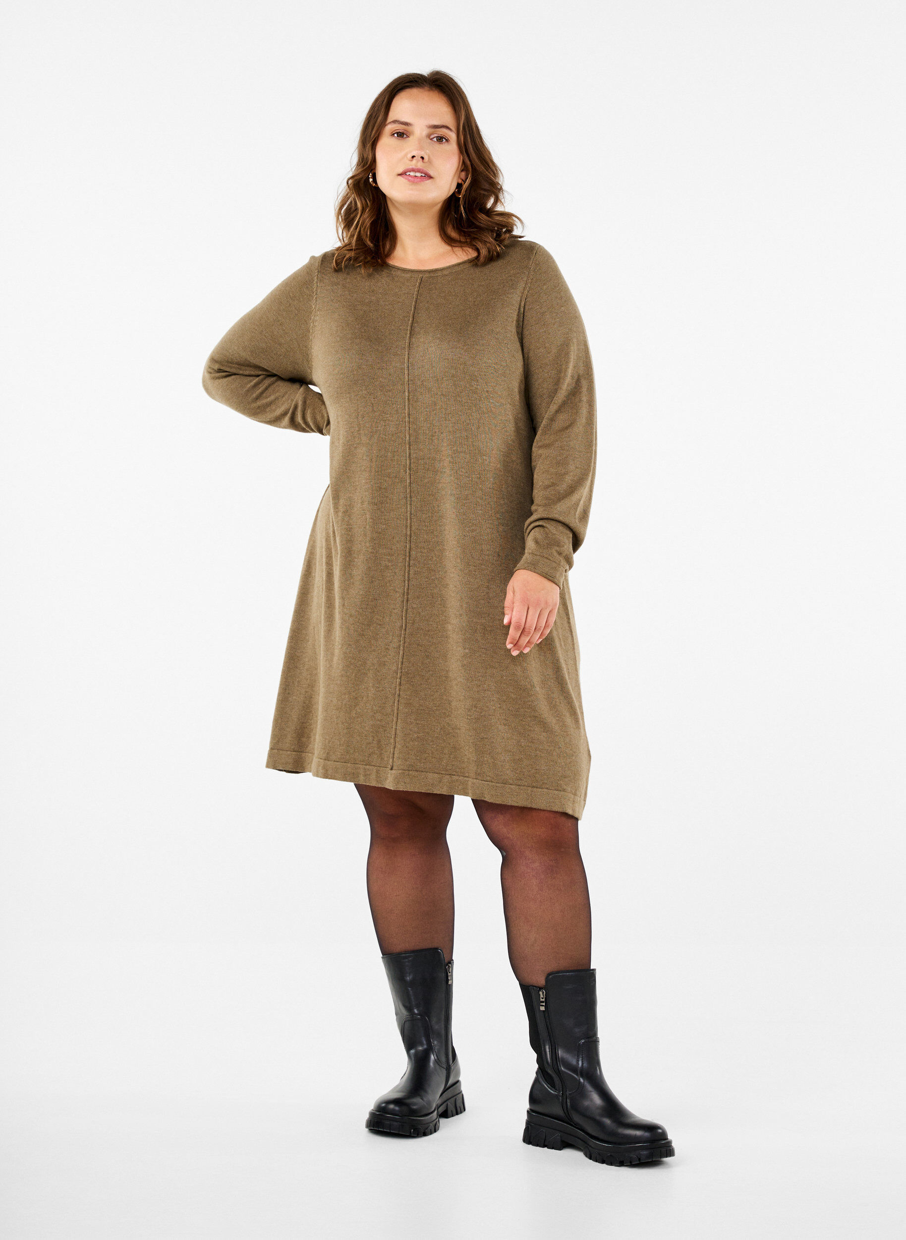 ZizziStrickkleid aus Baumwoll-Viskose-Mischung, Gr&uuml;n, Model image number 1