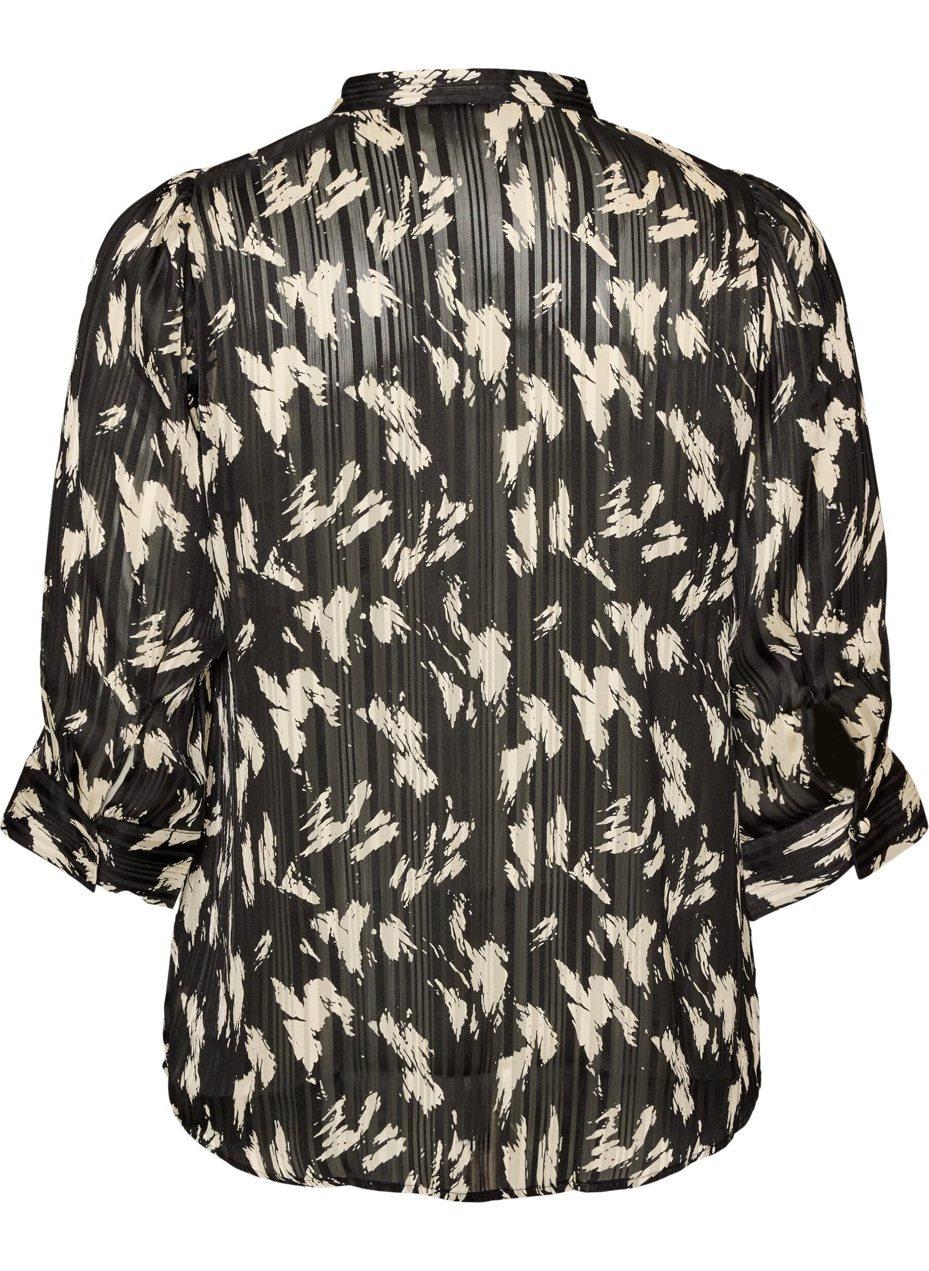 ZizziGemusterte Bluse mit Stehkragen und 3/4-&Auml;rmeln, Schwarz, Packshot image number 1