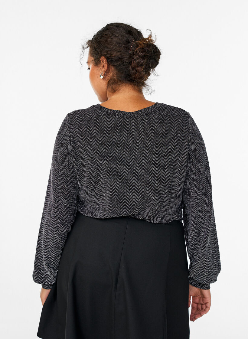 Bluse mit Fischgrätmuster und Glitzerfaden, Schwarz, Model image number 2