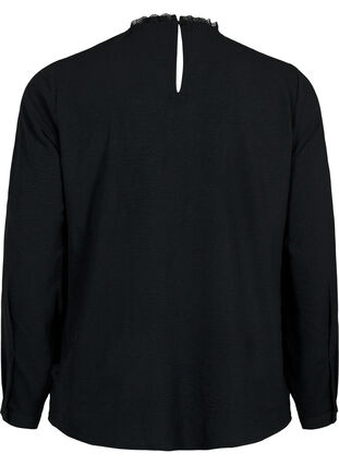 Langärmelige Bluse mit Spitzendetail, Black, Packshot image number 1