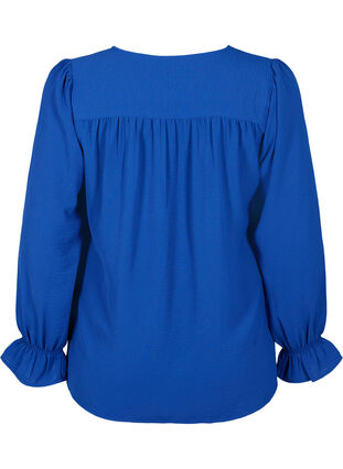 V-Ausschnitt Bluse mit langen Ärmeln, Mazarine Blue, Packshot image number 1