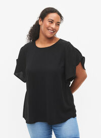 Kurzärmelige Bluse mit Falten, Black, Model