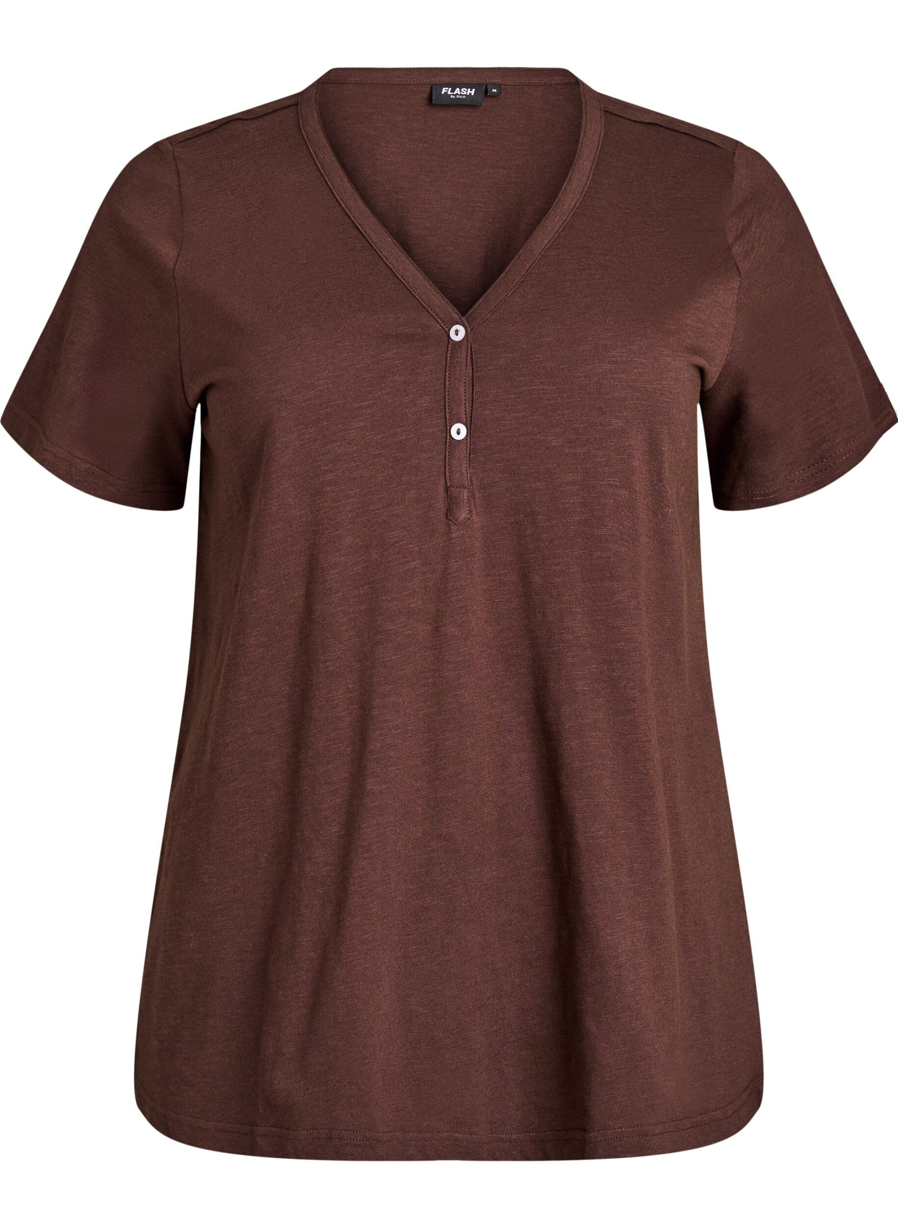 ZizziT-Shirt mit Knopfleiste, Braun, Packshot image number 0