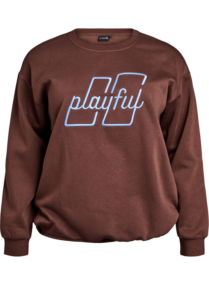 Sweatshirt mit gesticktem Text, Braun, Packshot image number 0