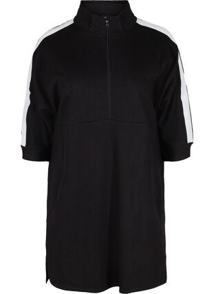 Baumwoll-Sweatkleid mit Reißverschluss und 3/4 Ärmeln, Black, Packshot image number 0