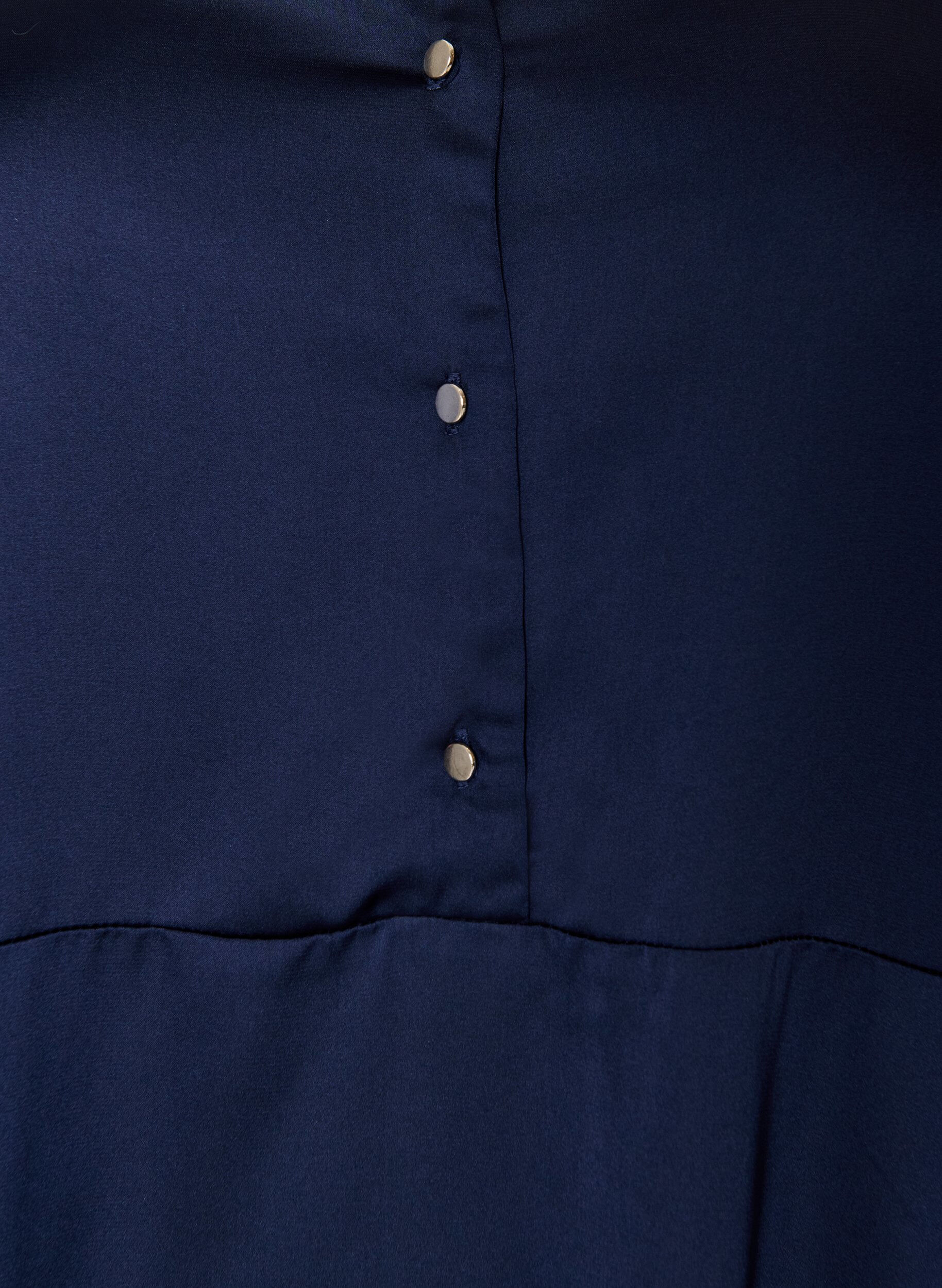 ZizziSatinkleid mit langen &Auml;rmeln und V-Ausschnitt, Blau, Packshot image number 2