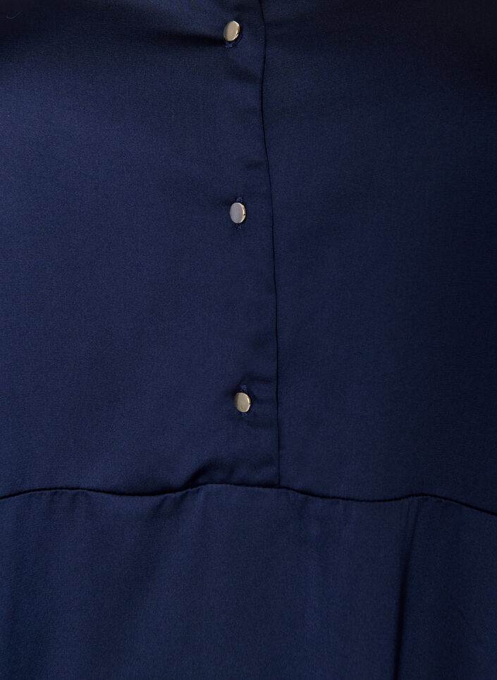 Satinkleid mit langen &Auml;rmeln und V-Ausschnitt, Blau, Packshot image number 2