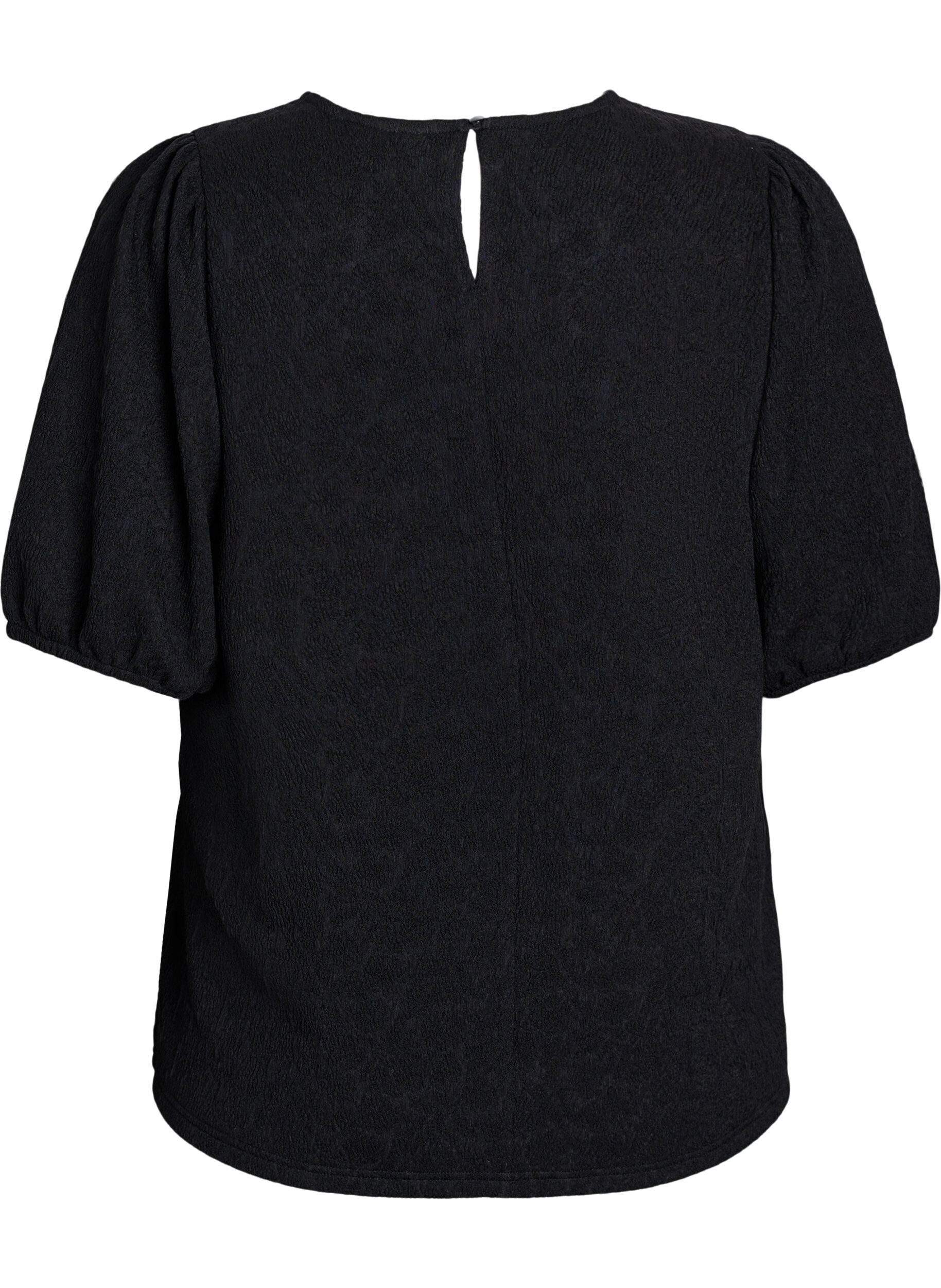 ZizziStrukturierte Bluse mit kurzen &Auml;rmeln, Schwarz, Packshot image number 1