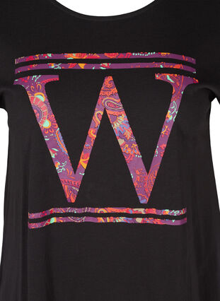 T-Shirt aus Baumwolle mit farbigem Aufdruck, Black W, Packshot image number 2