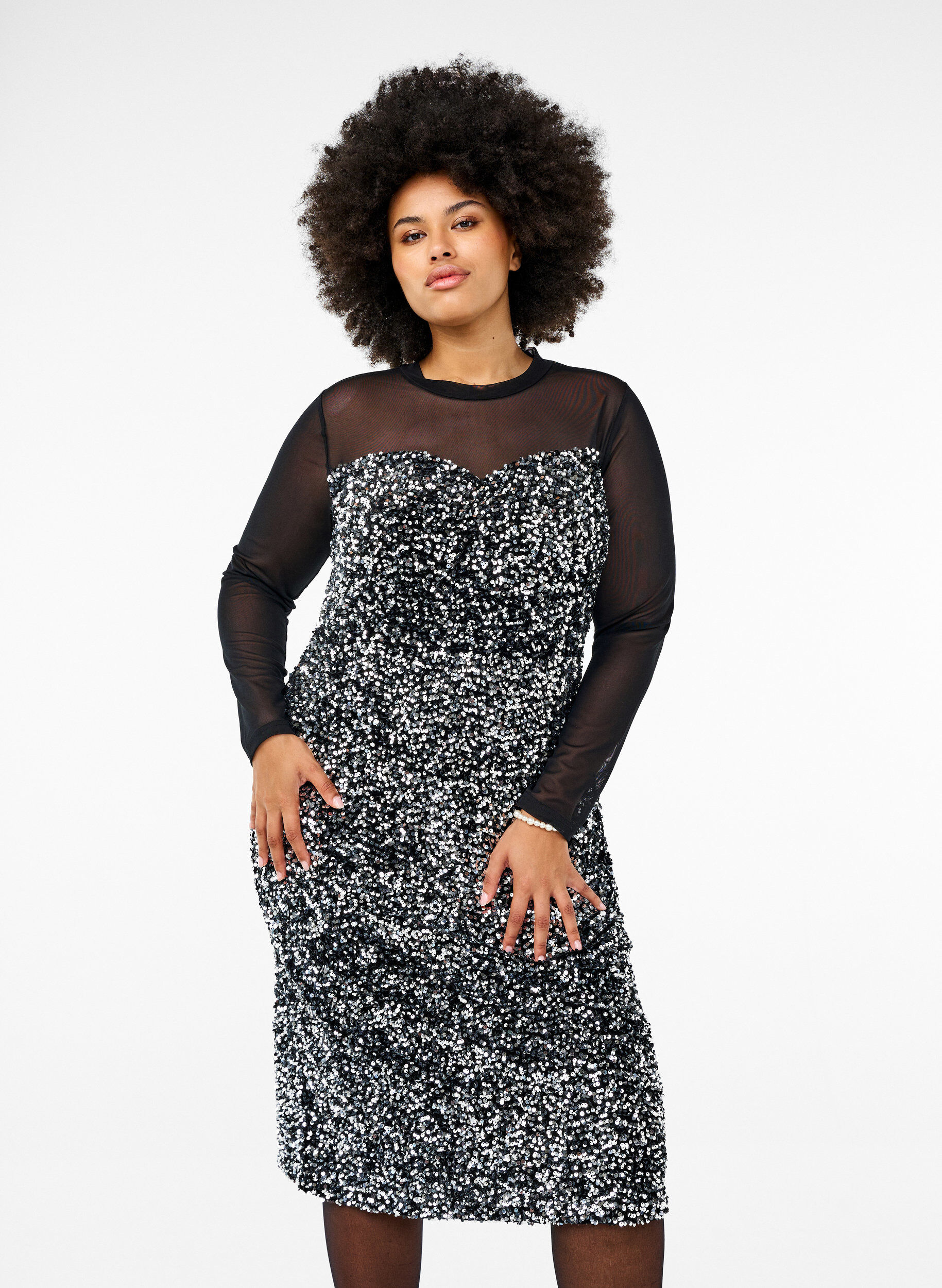 ZizziGlitzerkleid mit Pailletten, Black w. Silver, Model image number 0