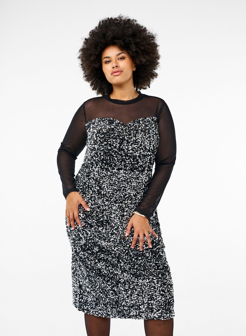 Glitzerkleid mit Pailletten, Black w. Silver, Model image number 0