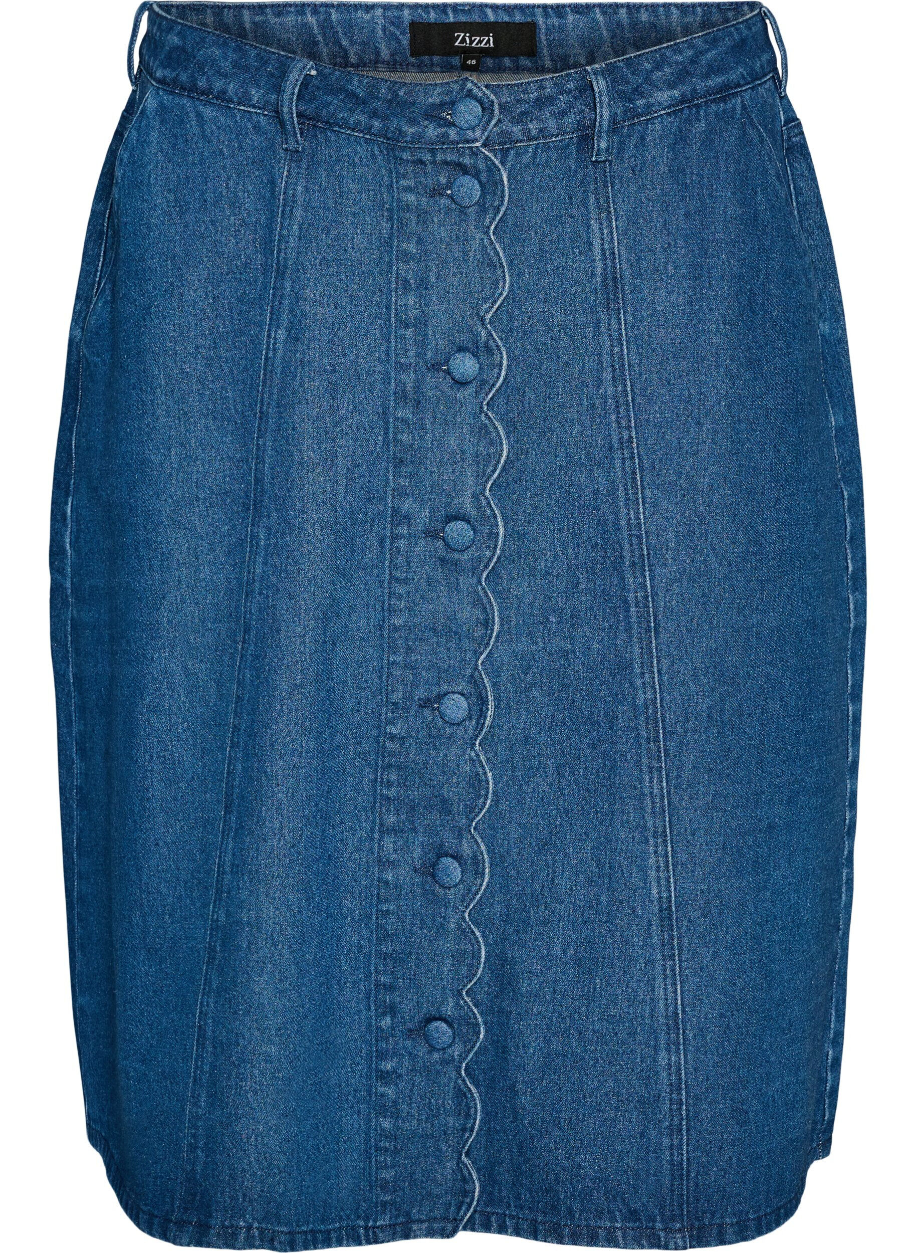A-Linien-Jeansrock mit gewellter Knopfleiste