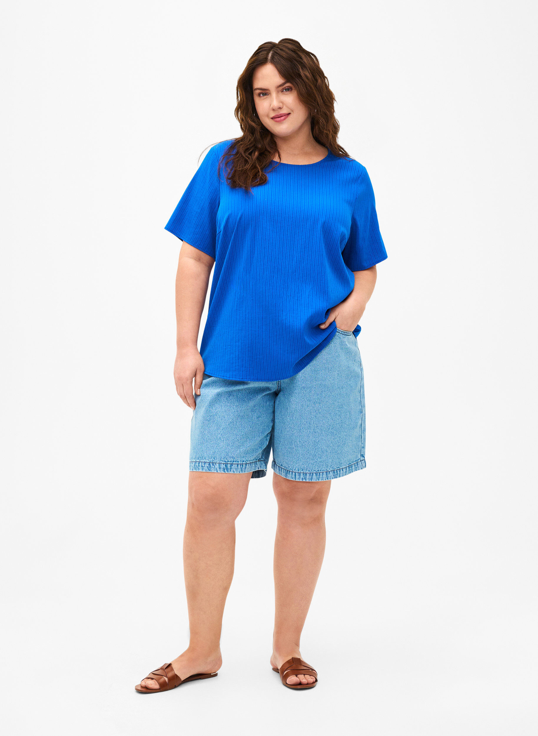 ZizziKurz&auml;rmelige Bluse aus Viskose mit Schleifen, Princess Blue, Model image number 2