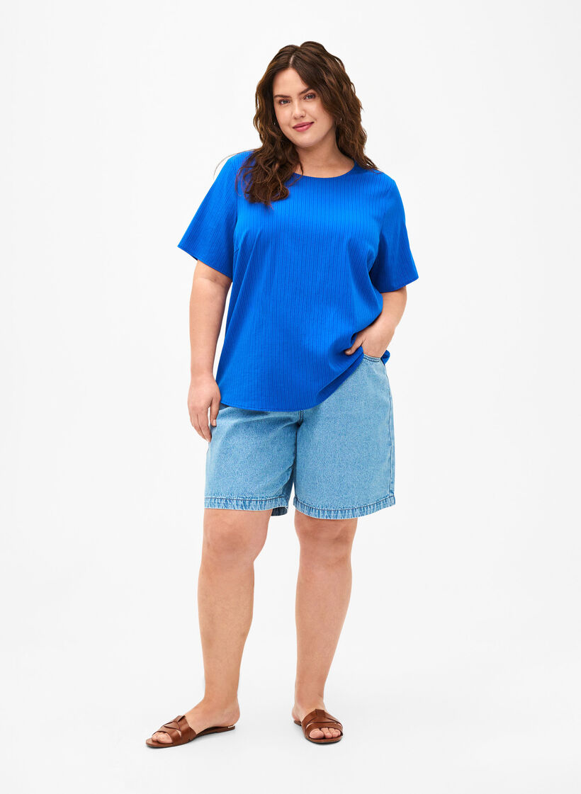 Kurzärmelige Bluse aus Viskose mit Schleifen, Princess Blue, Model image number 2